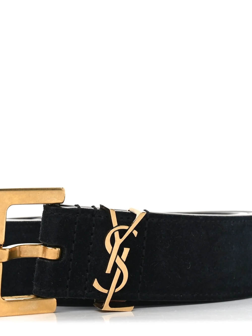 Saint Laurent Black Suede Belt with Gold YSL Logo